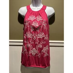 NWT INC Pink Embroidered Floral Tank – Sleeveless Boho Top – Women’s S